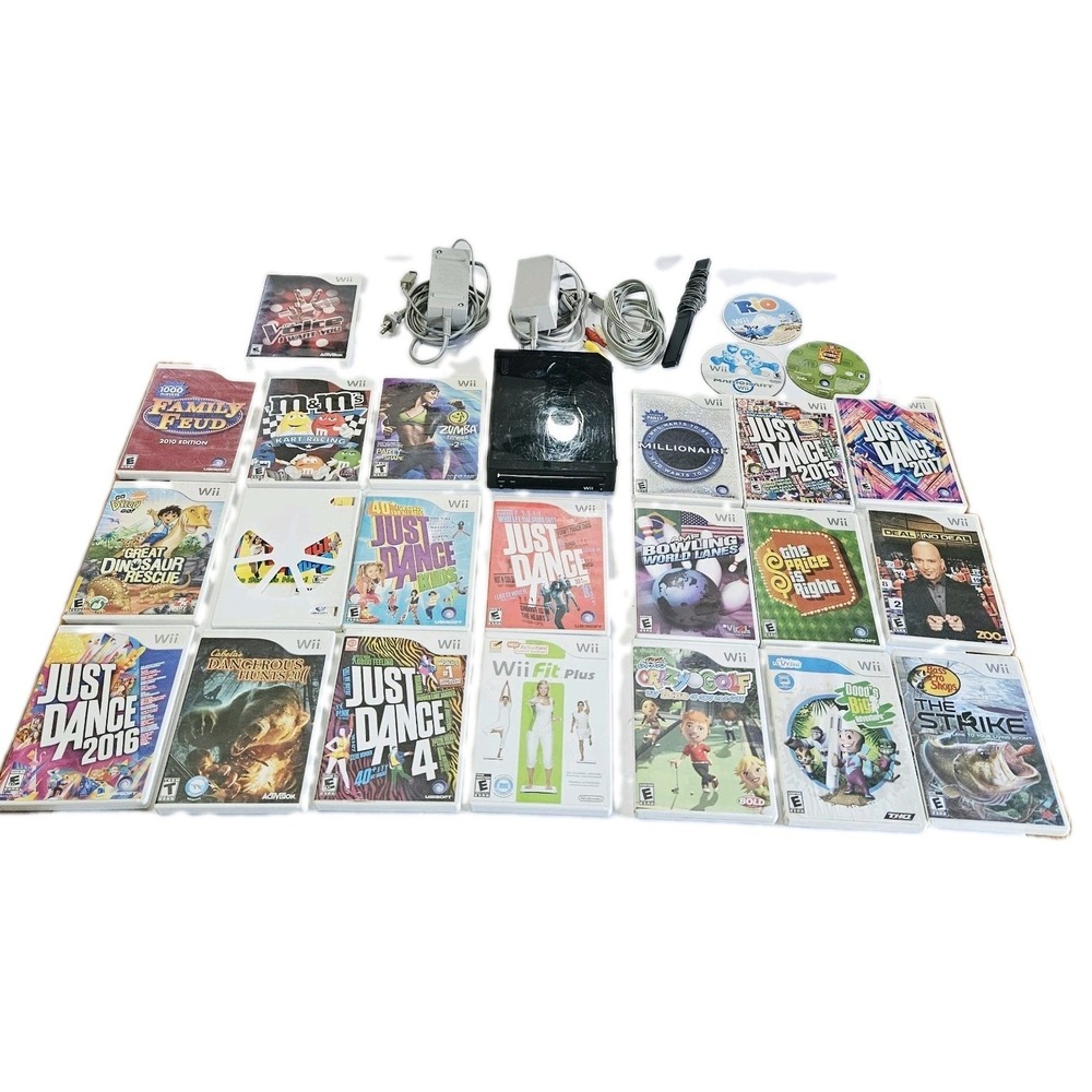 Nintendo Wii Console Huge Bundle Just Dance, Super Mario, Tested 24 Games!